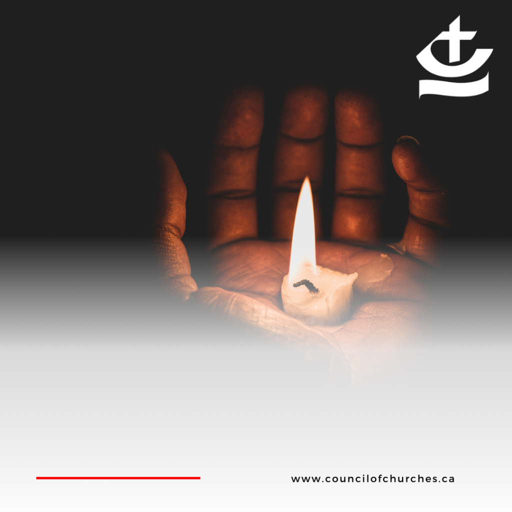 Branded image of hand holding candle in darkness with CCC logo