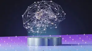 Graphic of electronic molecules forming a brain to signify artificial intelligence